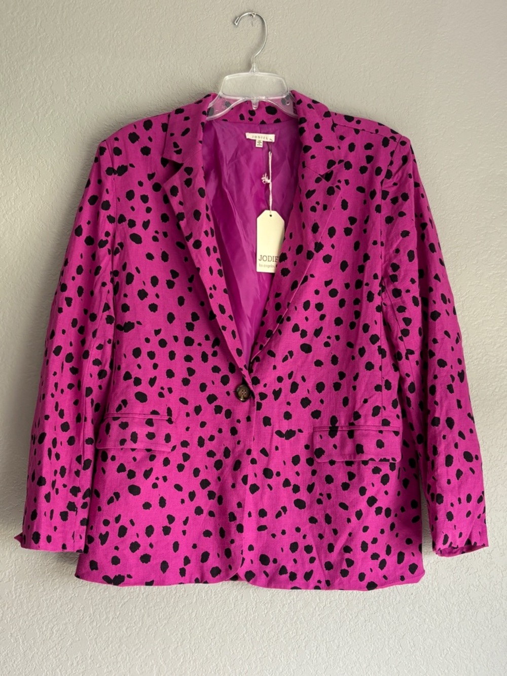 JODIFL Vibrant Pink Women’s One Button Blazer with Black Accents Sz M